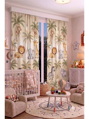 Bebek Çocuk Odası Fon Perdesi 100 x 250 cm 1 Kanat Sevimli Desenli Dekoratif Dijital Baskılı Premium Çocuk Odası Perdesi