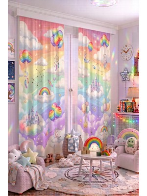 140X260 cm 2 Kanat Bebek Çocuk Odası Fon Perdesi Desenli Dekoratif Dijital Baskılı Premium Çocuk Odası Perdesi