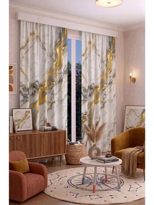 Modern Geometrik Desenli Fon Perdesi 100 x 250 cm 1 Kanat Dekoratif Dijital Baskılı Premium Salon Oturma Odası Yatak Odası Pencere Perdesi