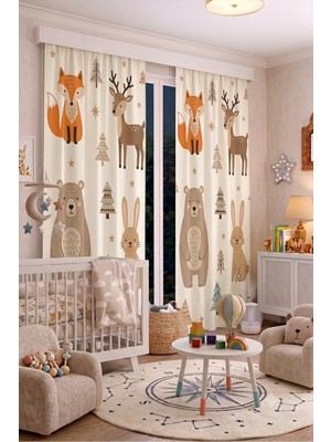 Bebek Çocuk Odası Fon Perdesi 100 x 250 cm 1 Kanat Sevimli Desenli Dekoratif Dijital Baskılı Premium Çocuk Odası Perdesi