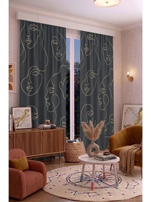 Modern Geometrik Desenli Fon Perdesi 100 x 250 cm 1 Kanat Dekoratif Dijital Baskılı Premium Salon Oturma Odası Yatak Odası Pencere Perdesi