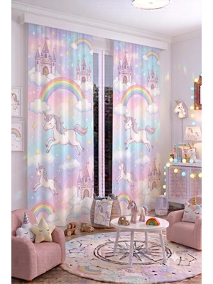 140X260 cm 2 Kanat Bebek Çocuk Odası Fon Perdesi Desenli Dekoratif Dijital Baskılı Premium Çocuk Odası Perdesi