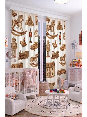 Bebek Çocuk Odası Fon Perdesi 100 x 250 cm 1 Kanat Sevimli Desenli Dekoratif Dijital Baskılı Premium Çocuk Odası Perdesi