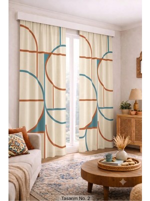 Modern Vintage Desenli Fon Perdesi 140X260 cm 2 Kanat Dekoratif Dijital Baskılı Premium Salon Oturma Odası Yatak Odası Pencere Perdesi