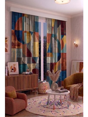 Modern Geometrik Desenli Fon Perdesi 100 x 250 cm 1 Kanat Dekoratif Dijital Baskılı Premium Salon Oturma Odası Yatak Odası Pencere Perdesi