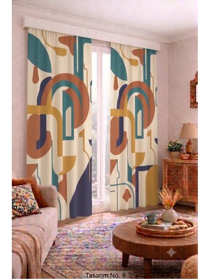 Modern Vintage Desenli Fon Perdesi 100 x 250 cm 1 Kanat Dekoratif Dijital Baskılı Premium Salon Oturma Odası Yatak Odası Pencere Perdesi