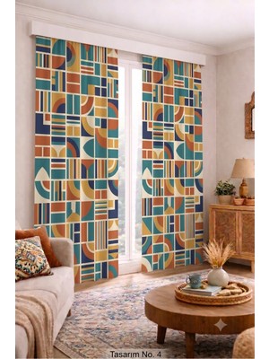Modern Vintage Desenli Fon Perdesi 140X260 cm 2 Kanat Dekoratif Dijital Baskılı Premium Salon Oturma Odası Yatak Odası Pencere Perdesi