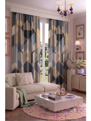 Modern Vintage Desenli Fon Perdesi 100 x 250 cm 1 Kanat Dekoratif Dijital Baskılı Premium Salon Oturma Odası Yatak Odası Pencere Perdesi