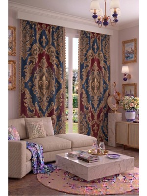 Modern Vintage Desenli Fon Perdesi 100 x 250 cm 1 Kanat Dekoratif Dijital Baskılı Premium Salon Oturma Odası Yatak Odası Pencere Perdesi