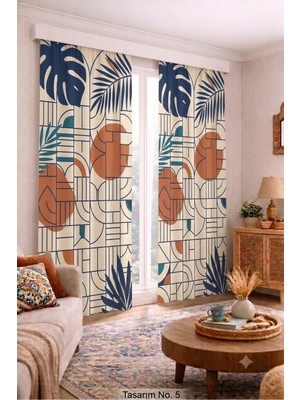 Modern Vintage Desenli Fon Perdesi 140X260 cm 2 Kanat Dekoratif Dijital Baskılı Premium Salon Oturma Odası Yatak Odası Pencere Perdesi