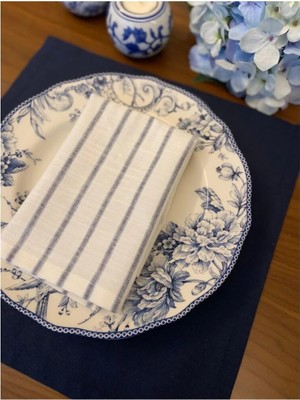 Denef Home %100 Keten Çizgili Denim Peçete