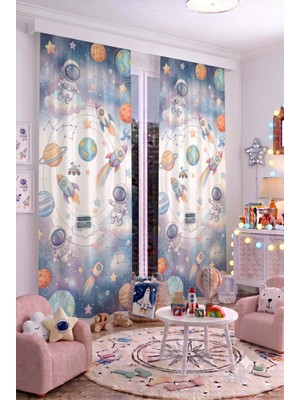 140X260 cm 2 Kanat Bebek Çocuk Odası Fon Perdesi Desenli Dekoratif Dijital Baskılı Premium Çocuk Odası Perdesi