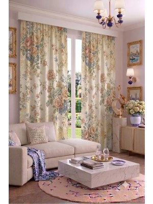 Modern Vintage Desenli Fon Perdesi 100 x 250 cm 1 Kanat Dekoratif Dijital Baskılı Premium Salon Oturma Odası Yatak Odası Pencere Perdesi
