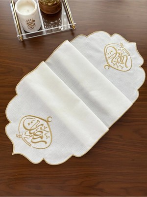 Denef Home Arapça Yazılı Ramadan Kareem Runner Gold Kırık Beyaz Leke Tutmaz Gardenya 1 Adet