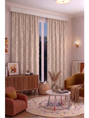 Modern Geometrik Desenli Fon Perdesi 100 x 250 cm 1 Kanat Dekoratif Dijital Baskılı Premium Salon Oturma Odası Yatak Odası Pencere Perdesi
