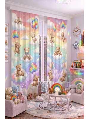 140X260 cm 2 Kanat Bebek Çocuk Odası Fon Perdesi Desenli Dekoratif Dijital Baskılı Premium Çocuk Odası Perdesi