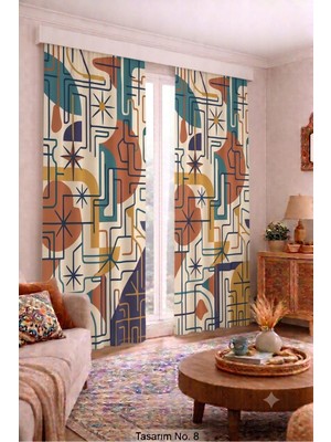 Modern Vintage Desenli Fon Perdesi 100 x 250 cm 1 Kanat Dekoratif Dijital Baskılı Premium Salon Oturma Odası Yatak Odası Pencere Perdesi