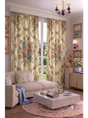 Modern Vintage Desenli Fon Perdesi 100 x 250 cm 1 Kanat Dekoratif Dijital Baskılı Premium Salon Oturma Odası Yatak Odası Pencere Perdesi