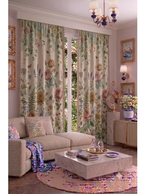 Modern Vintage Desenli Fon Perdesi 100 x 250 cm 1 Kanat Dekoratif Dijital Baskılı Premium Salon Oturma Odası Yatak Odası Pencere Perdesi