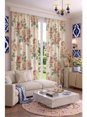 Modern Vintage Desenli Fon Perdesi 140X260 cm 2 Kanat Dekoratif Dijital Baskılı Premium Salon Oturma Odası Yatak Odası Pencere Perdesi