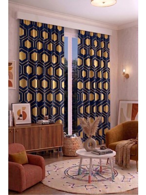 Modern Geometrik Desenli Fon Perdesi 100 x 250 cm 1 Kanat Dekoratif Dijital Baskılı Premium Salon Oturma Odası Yatak Odası Pencere Perdesi