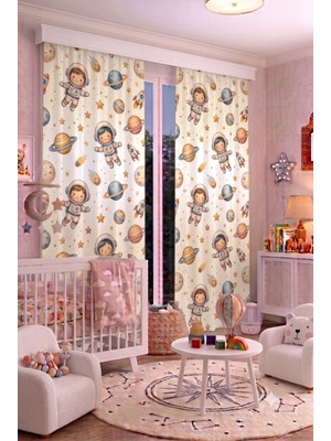 Bebek Çocuk Odası Fon Perdesi 100 x 250 cm 1 Kanat Sevimli Desenli Dekoratif Dijital Baskılı Premium Çocuk Odası Perdesi
