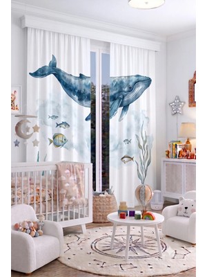 Bebek Çocuk Odası Fon Perdesi 140X260 cm 2 Kanat Sevimli Desenli Dekoratif Dijital Baskılı Premium Çocuk Odası Perdesi