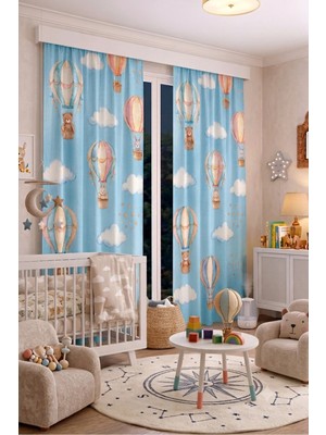 Bebek Çocuk Odası Fon Perdesi 140X260 cm 2 Kanat Sevimli Desenli Dekoratif Dijital Baskılı Premium Çocuk Odası Perdesi