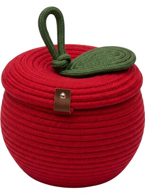 Comfort Craft Elma Model Jüt Kapaklı Dekoratif Sepet (16X20 Cm) | %100 Vegan Elma Figürlü Düzenleyici (Kırmızı)