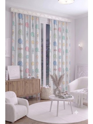 Bebek Çocuk Odası Fon Perdesi 140X260 cm 2 Kanat Sevimli Desenli Dekoratif Dijital Baskılı Premium Çocuk Odası Perdesi