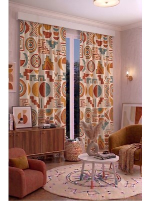 Modern Geometrik Desenli Fon Perdesi 140X260 cm 2 Kanat Dekoratif Dijital Baskılı Premium Salon Oturma Odası Yatak Odası Pencere Perdesi