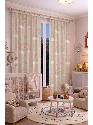 Bebek Çocuk Odası Fon Perdesi 140X260 cm 2 Kanat Sevimli Desenli Dekoratif Dijital Baskılı Premium Çocuk Odası Perdesi