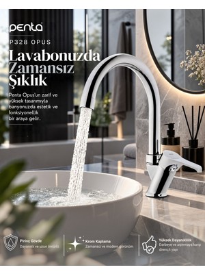 Penta P328 Opus Yüksek Lavabo Bataryası Musluğu Pirinç Gövde, Krom Kaplama