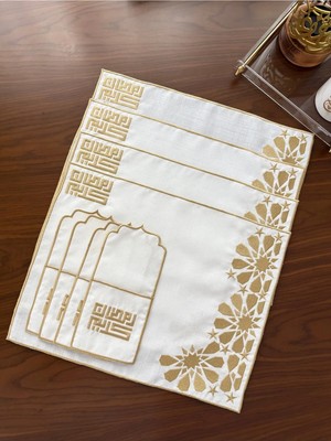 Denef Home Ramazan Koleksiyonu Amerikan Servis ve Kaşıklık Set Kırık Beyaz - Ramadan Kareem Servis 2 Adet