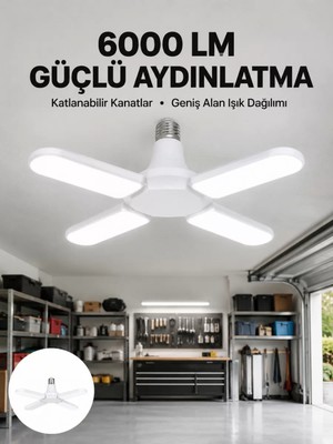 Pileli Store Enerji Tasarruflu LED Ampül 60 Watt 4 Kollu Beyaz Işık Yeni Nesil