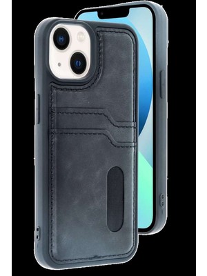 iPhone 14 Kılıf Sara Kartvizitli Deri Kılıf - Siyah