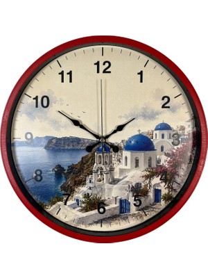Çetiner Group Yunanistan Santorini Modern Kırmızı Duvar Saati