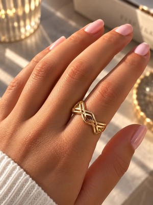 Mare Butik Geometrik Tasarım Gold Çelik Yüzük