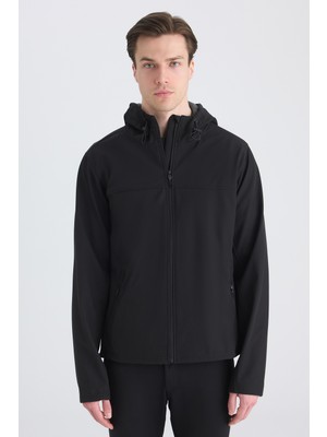 D'S Damat Ds Damat Regular Fit Siyah Kapüşonlu Içi Polarlı Scuba Mont