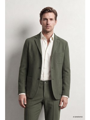 D'S Damat Ds Damat Comfort Haki Gofre Desenli Takim Elbise