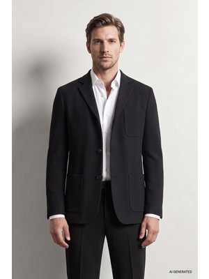 D'S Damat Ds Damat Comfort Siyah Gofre Desenli Takim Elbise