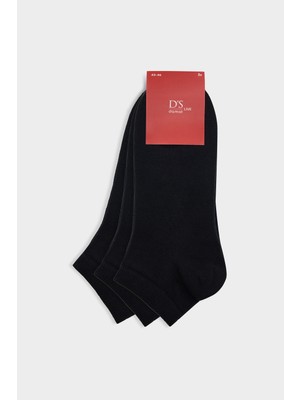 D'S Damat Ds Damat Siyah 3'lü Pamuklu Spor Patik Çorap Set