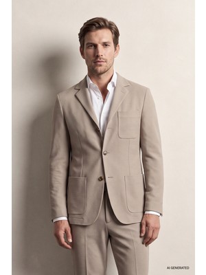 D'S Damat Ds Damat Comfort Bej Gofre Desenli Takim Elbise