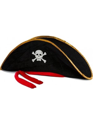 Marsilyan Yetişkin Boy Kadife Jack Sparrow Denizci Korsan Şapkası 50X20 cm