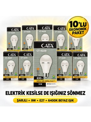 Cata CT-4229 9W E27 Duylu Beyaz Işık Şarjlı LED Ampul - 10'lu Paket