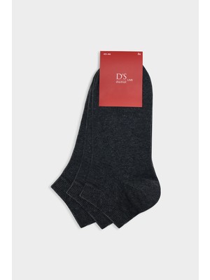D'S Damat Ds Damat Antrasit 3'lü Pamuklu Spor Patik Çorap Set