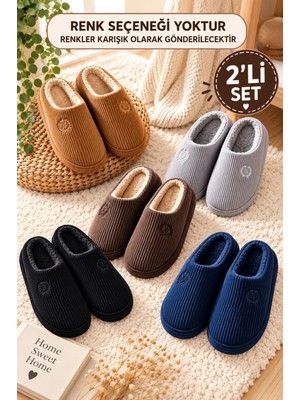 Slipcat 2'li Unisex Nakışlı Kadife Ev Terliği