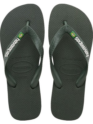 Havaianas Brasil Logo Olive Green Unisex Terlik 39-40
