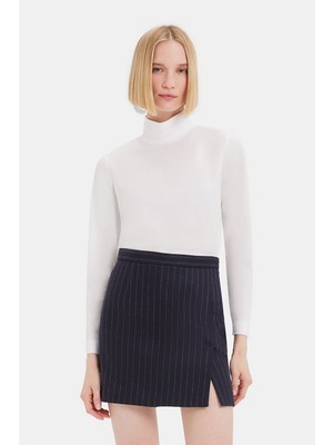 Vakko Ecru Stand Collar Long Sleeve T-Shirt