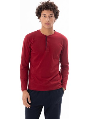 Kly Erkek Bordo Uzun Kol Yarım Patlı Pamuklu Pijama Takımı C4T0N662